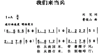 军歌金曲：我们来当兵_民歌简谱_词曲:刘凭 曹俊山