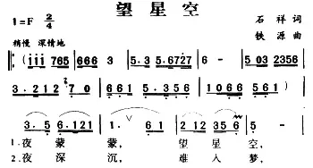 军歌金曲：望星空_民歌简谱_词曲:石祥 铁源