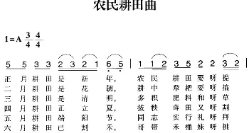 赣南闽西红色歌曲：农民耕田曲_民歌简谱_词曲: