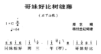 河源民歌：哥妹好比树缠藤_民歌简谱_词曲: