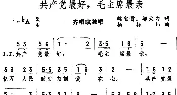 共产党最好，毛主席最亲_民歌简谱_词曲:魏宝贵、邬大为 杨振邦