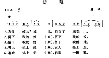 逃难_民歌简谱_词曲: 山西民歌