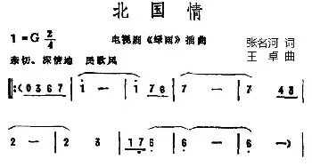 北国情_民歌简谱_词曲:张名河 王卓