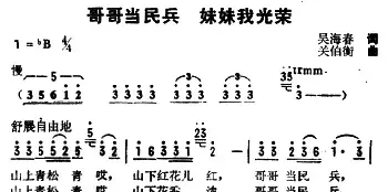 哥哥当民兵，妹妹我光荣_民歌简谱_词曲:吴海春 关伯衡