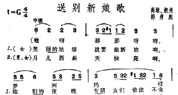 送别新娘歌_民歌简谱_词曲: