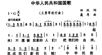 义勇军进行曲_民歌简谱_词曲:田汉 聂耳