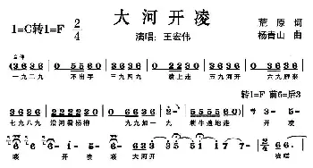 大河开凌_民歌简谱_词曲:荒原 杨青山