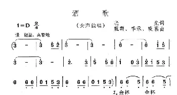 酒歌_民歌简谱_词曲:晓光 魏群