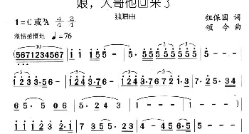 娘，大哥他回来了_民歌简谱_词曲:钮宝国 颂今