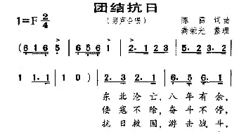 团结抗日_民歌简谱_词曲:陈雷 陈雷