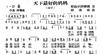 天下最好的妈妈_歌曲简谱_词曲:非南光、阳季凝 陈涤非