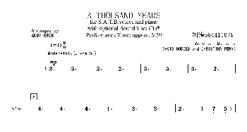 A Thousand Years一千年混声合唱谱_歌曲简谱_词曲: