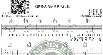 《需要人陪》吉他谱吉他弹唱教学C调入门版 高音教 猴哥吉他教学_歌曲简谱_词曲: