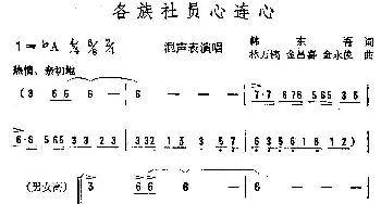 各族社员心连心_合唱歌谱_词曲:韩东吾 林万镐 金昌喜 金永俊