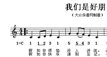 我们是好朋友_儿歌乐谱_词曲:彭野 彭野