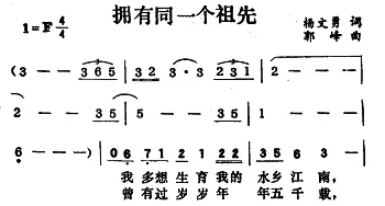 拥有同一个祖先_通俗唱法乐谱_词曲:杨文勇 郭峰