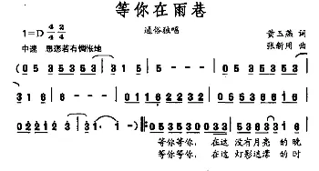 等你在雨巷_通俗唱法乐谱_词曲:黄玉燕 张新用