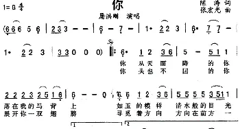 你_通俗唱法乐谱_词曲:陈涛 张宏光