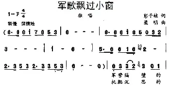 军歌飘过小窗_通俗唱法乐谱_词曲:彭子柱 梁明