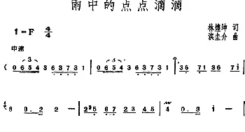 邓丽君演唱金曲 雨中的点点滴滴_通俗唱法乐谱_词曲:林煌坤 滨圭介