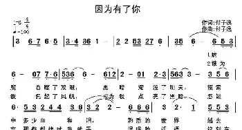 因为有了你_通俗唱法乐谱_词曲:付子逸 付子逸