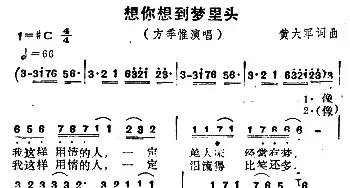 想你想到梦里头_通俗唱法乐谱_词曲:黄大军 黄大军