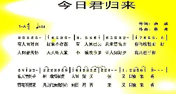 今日君归来_通俗唱法乐谱_词曲:曲波 蒋舟