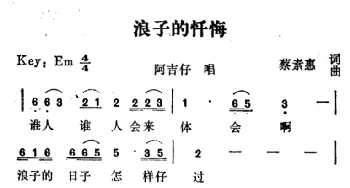 浪子的忏悔_通俗唱法乐谱_词曲:蔡素慧 蔡素慧