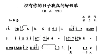 没有你的日子我真的好孤单_通俗唱法乐谱_词曲:王强 胡力