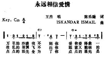 永远相信爱情_通俗唱法乐谱_词曲:陈乐融 lSKANDAR lSMAlL