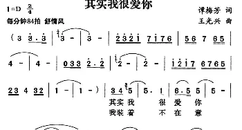 其实我很爱你_通俗唱法乐谱_词曲:谭梅芳 王光兴