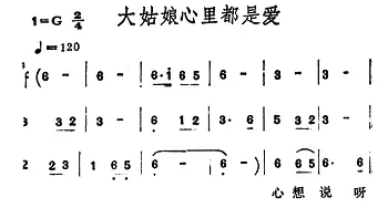 大姑娘心里都是爱_通俗唱法乐谱_词曲: