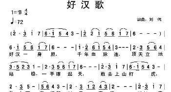 好汉歌_通俗唱法乐谱_词曲:刘伟 刘伟