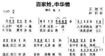 百家姓，中华晴_通俗唱法乐谱_词曲:王建 薛枫