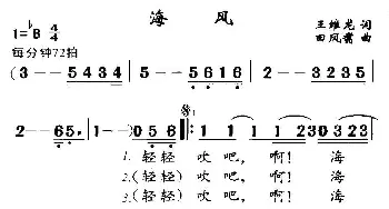 海风_美声唱法乐谱_词曲:王维龙 田凤翥