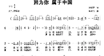 因为你 属于中国_美声唱法乐谱_词曲:汪昭鹤 程时忠