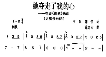 她夺走了我的心_美声唱法乐谱_词曲:王泉 韩伟 施光南