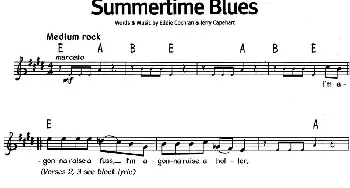 蓝调音乐：Summertime Blues_外国歌谱_词曲: