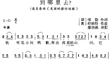 到哪里去_外国歌谱_词曲:[德]缪勒 [奥]舒柏特曲 廖晓帆译配