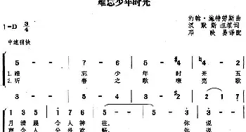 难忘少年时光_外国歌谱_词曲:汉默斯坦填词 约翰·施特劳斯曲 邓映易译配