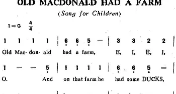 OLD MACDONALD HAD A FARM_外国歌谱_词曲: