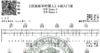 老狼《流浪歌手的情人》吉他谱G调入门版 高音教编配 猴哥吉他教学_歌谱投稿_词曲: