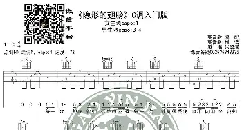 《隐形的翅膀》吉他谱C调入门版 高音教编配 猴哥吉他教学_歌谱投稿_词曲: