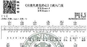 《月亮代表我的心》吉他谱C调入门版 高音教编配 猴哥吉他教学_歌谱投稿_词曲: