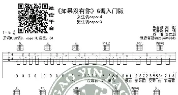 《如果没有你》吉他谱G调入门版 高音教编配 猴哥吉他教学_歌谱投稿_词曲: