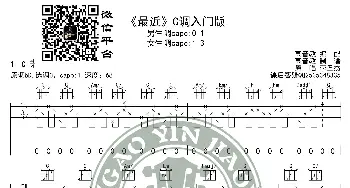 《最近》吉他谱C调入门版 王小帅/李圣杰 高音教编配 猴哥吉他教学_歌谱投稿_词曲: