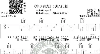 《年少有为》吉他谱C调入门版 李荣浩 高音教编配_歌谱投稿_词曲: