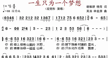 一生只为一个梦想_歌谱投稿_词曲:谢维耕、晓青 吴渝、林业原