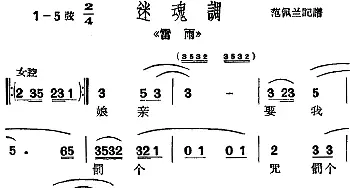 沪剧曲调 迷魂调 选自《雷雨》范佩兰记谱