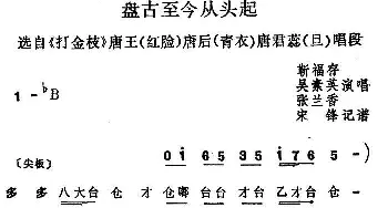 四股弦 盘古至今从头起 选自《打金枝》唐王 唐后 唐君蕊唱段 靳福存 吴素英 张兰香  宋锋记谱